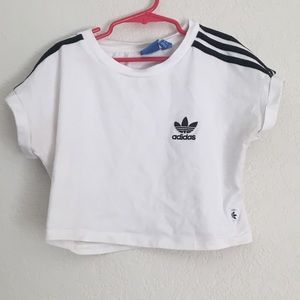 Adidas white 3-stripe crop top